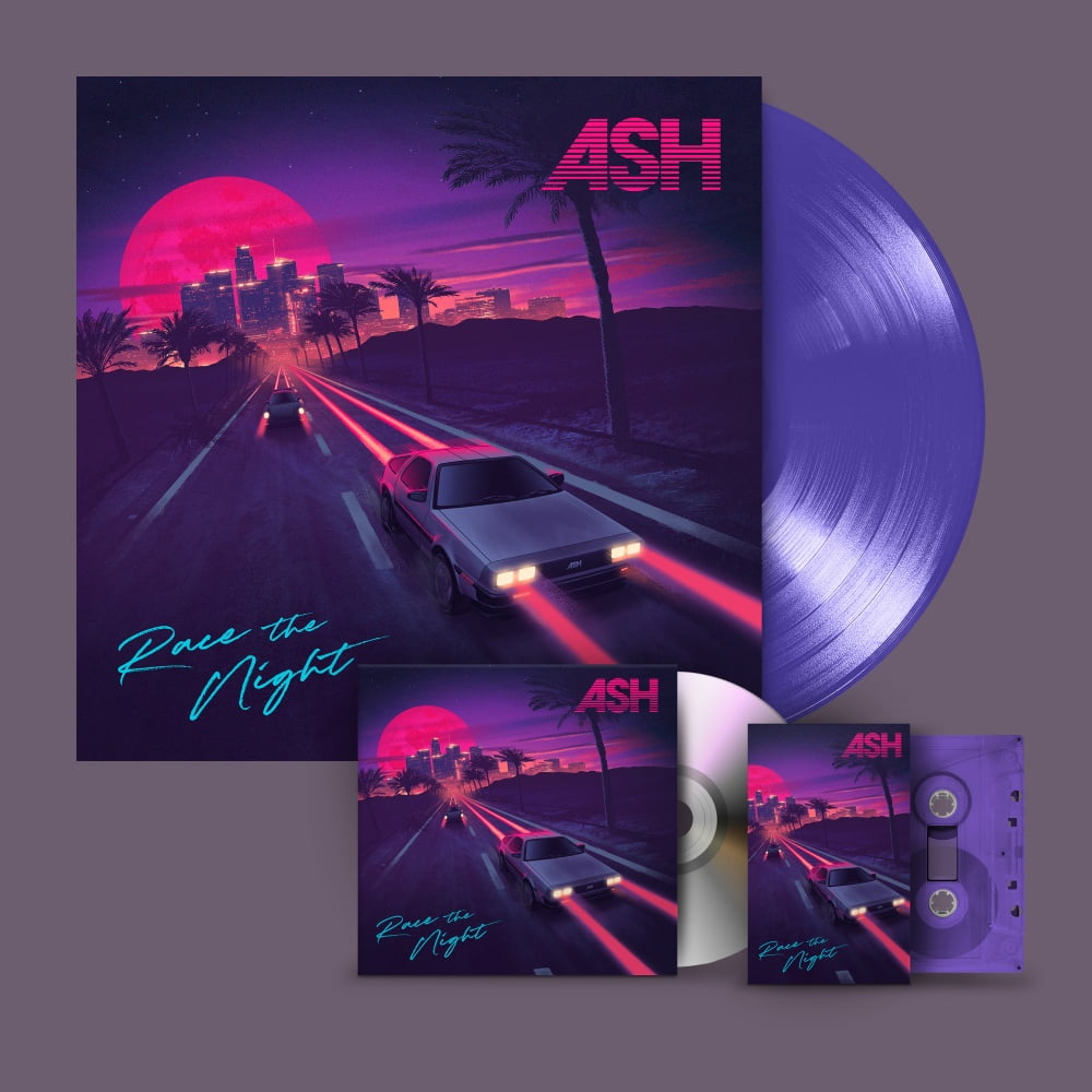 Ash - Race The Night Exclusive Limited Edition Purple Coloured Vinyl CD Album Transparent Purple Coloured Cassette Tape with Signed-Print
