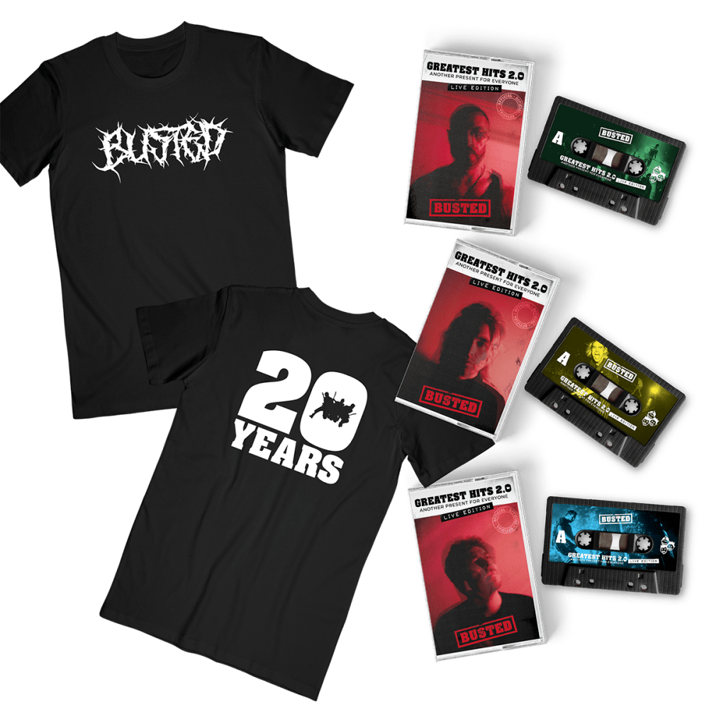 Busted - Greatest Hits 2.0 Another Present For Everyone 3 x Cassettes 20 Years T-Shirt