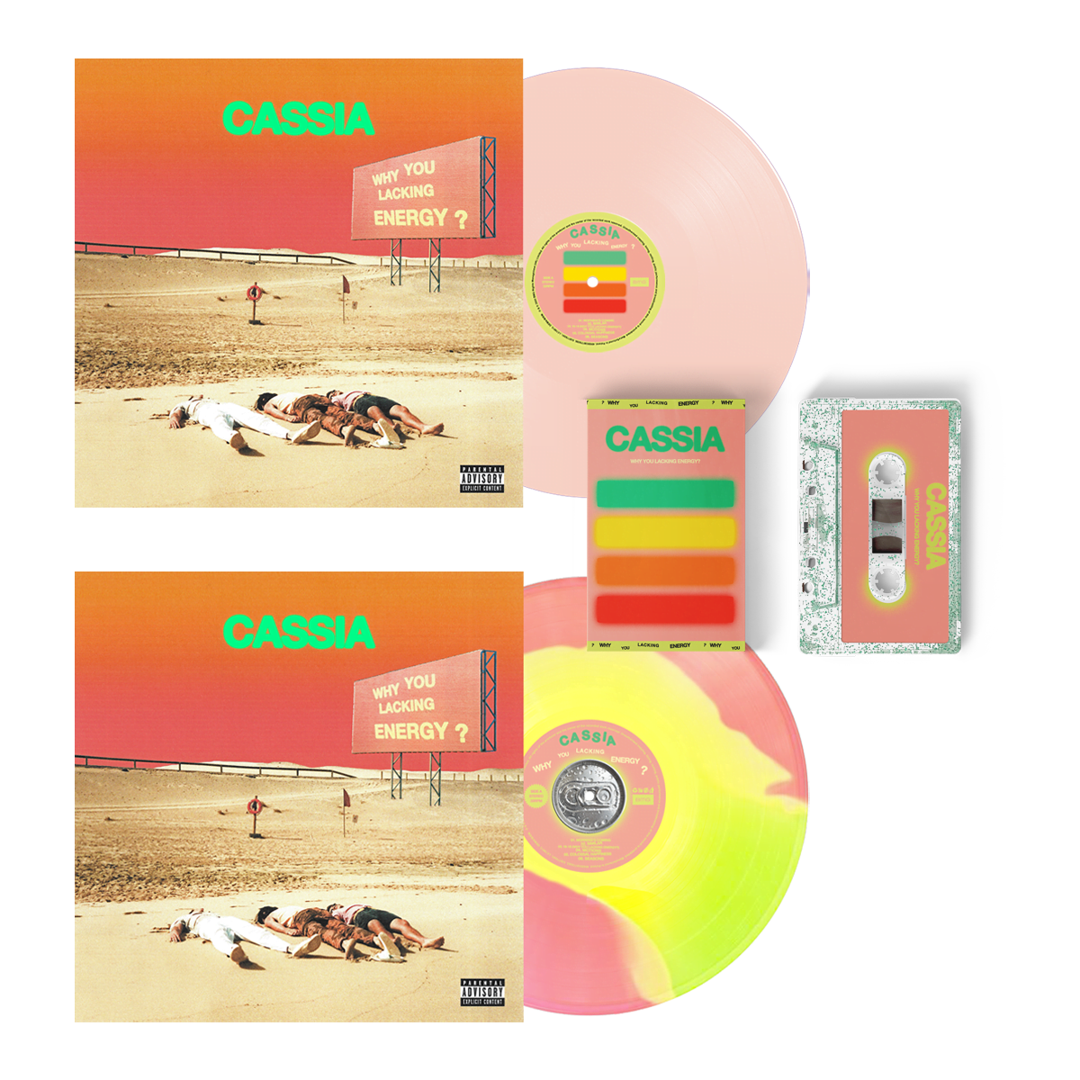 Cassia - Why You Lacking Energy Tricolour Vinyl Pink Vinyl Clear Glitter Cassette