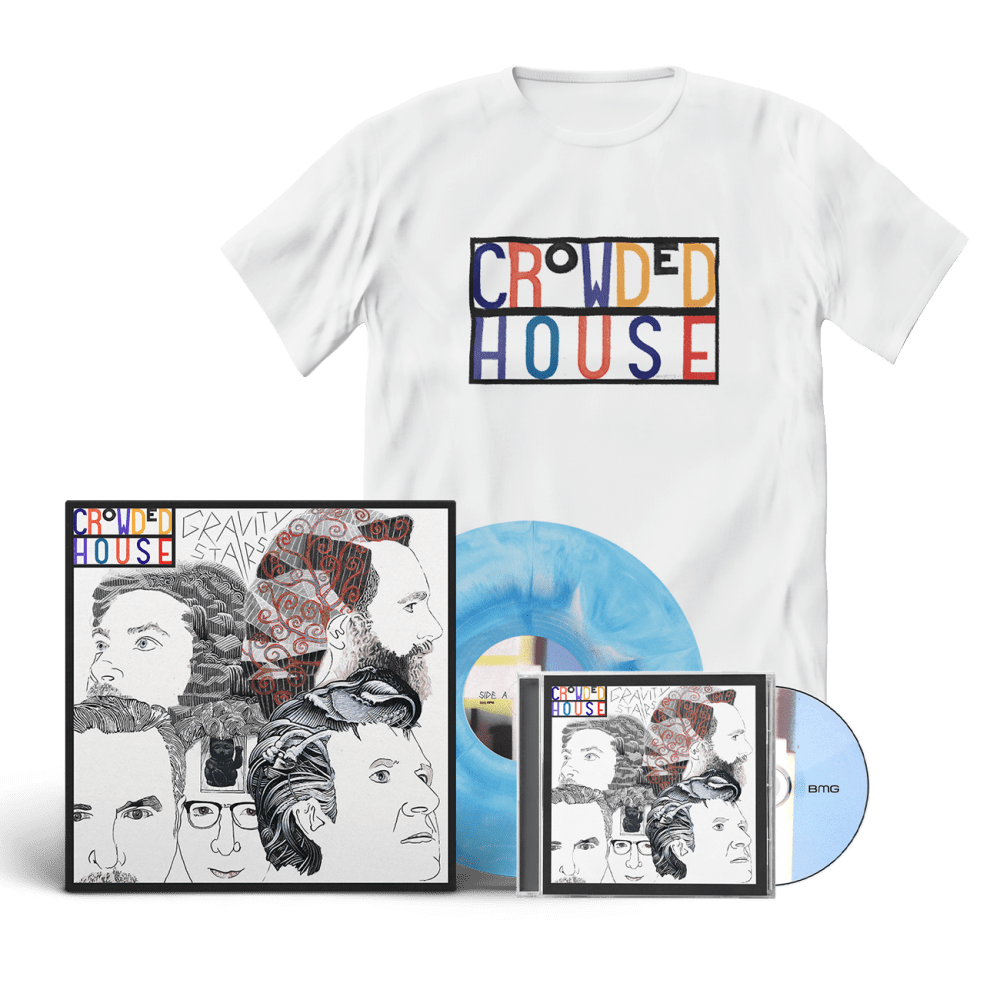 Crowded House - Gravity Stairs CD Blue Vinyl White T-Shirt Inc Signed-Print