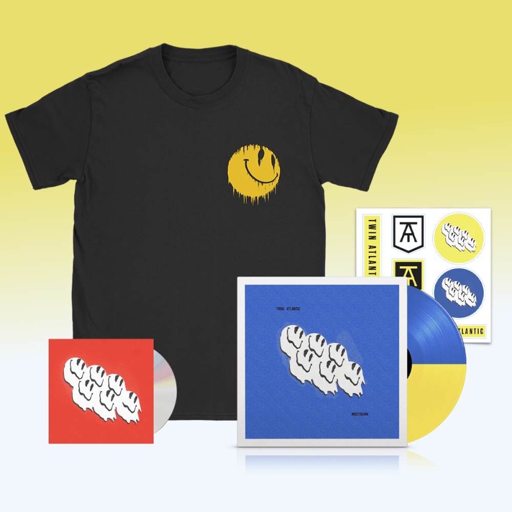Twin Atlantic - Meltdown - Heavyweight Split Yellow Blue Vinyl Blue Cover Signed With Sticker Sheet T-Shirt [Inc Bonus CD]