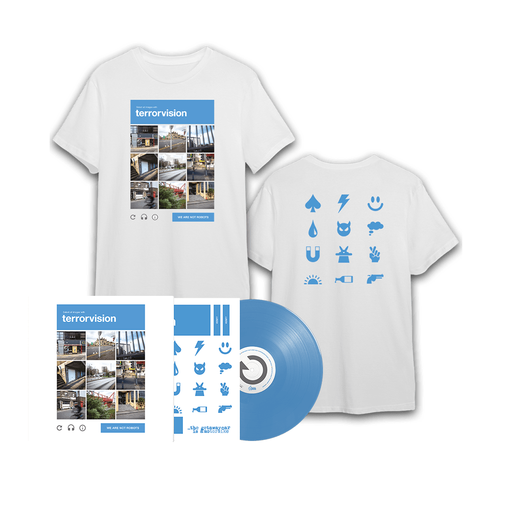 Terrorvision - We Are Not Robots Signed Blue Vinyl T-Shirt