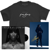 Shaznay Lewis - Pages White Vinyl Pages T-Shirt Bundle Inc Signed Print